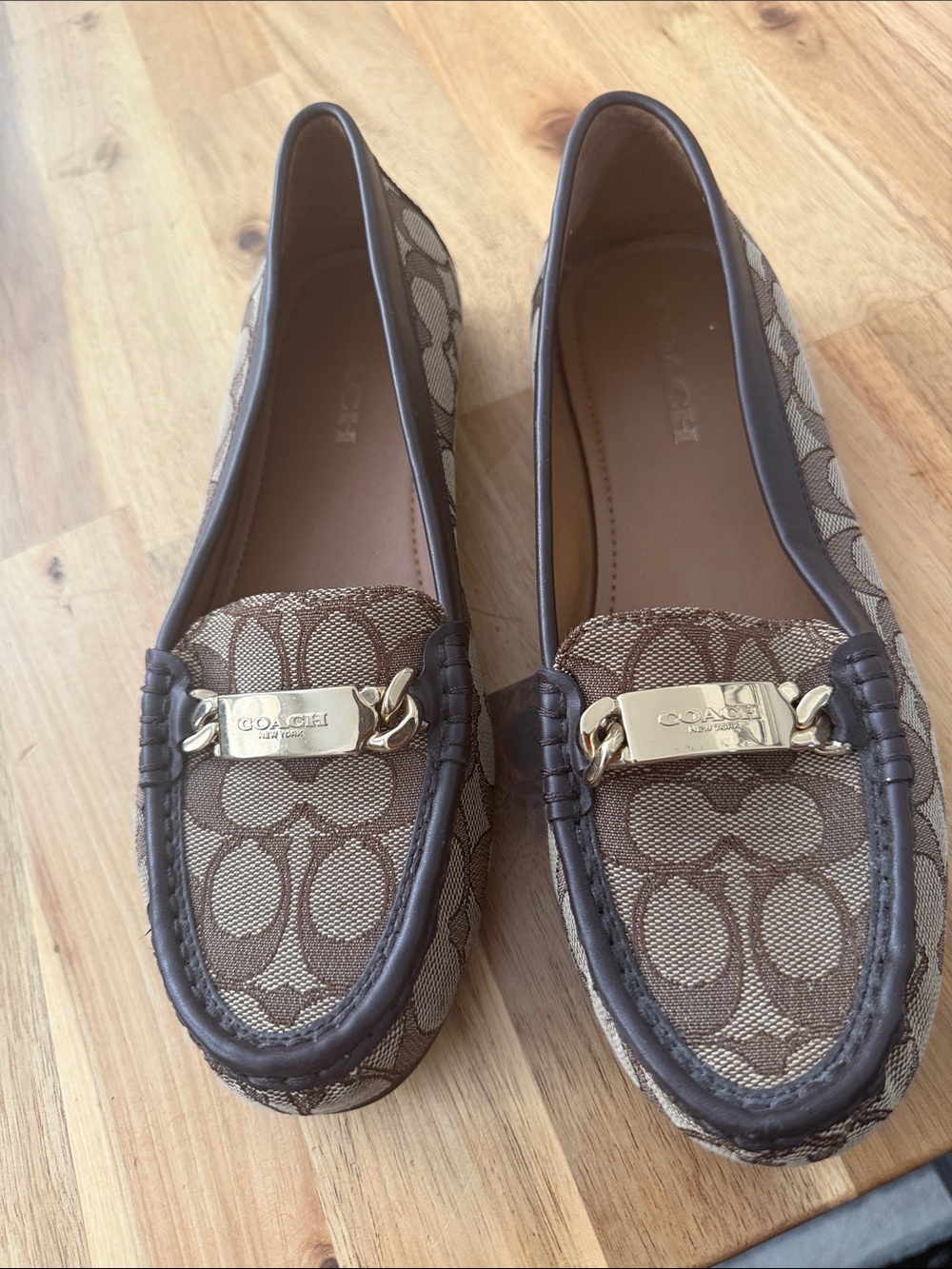 Coach Brown Signature Canvas Loafers with Gold-Tone Hardware - Picture 2 of 7